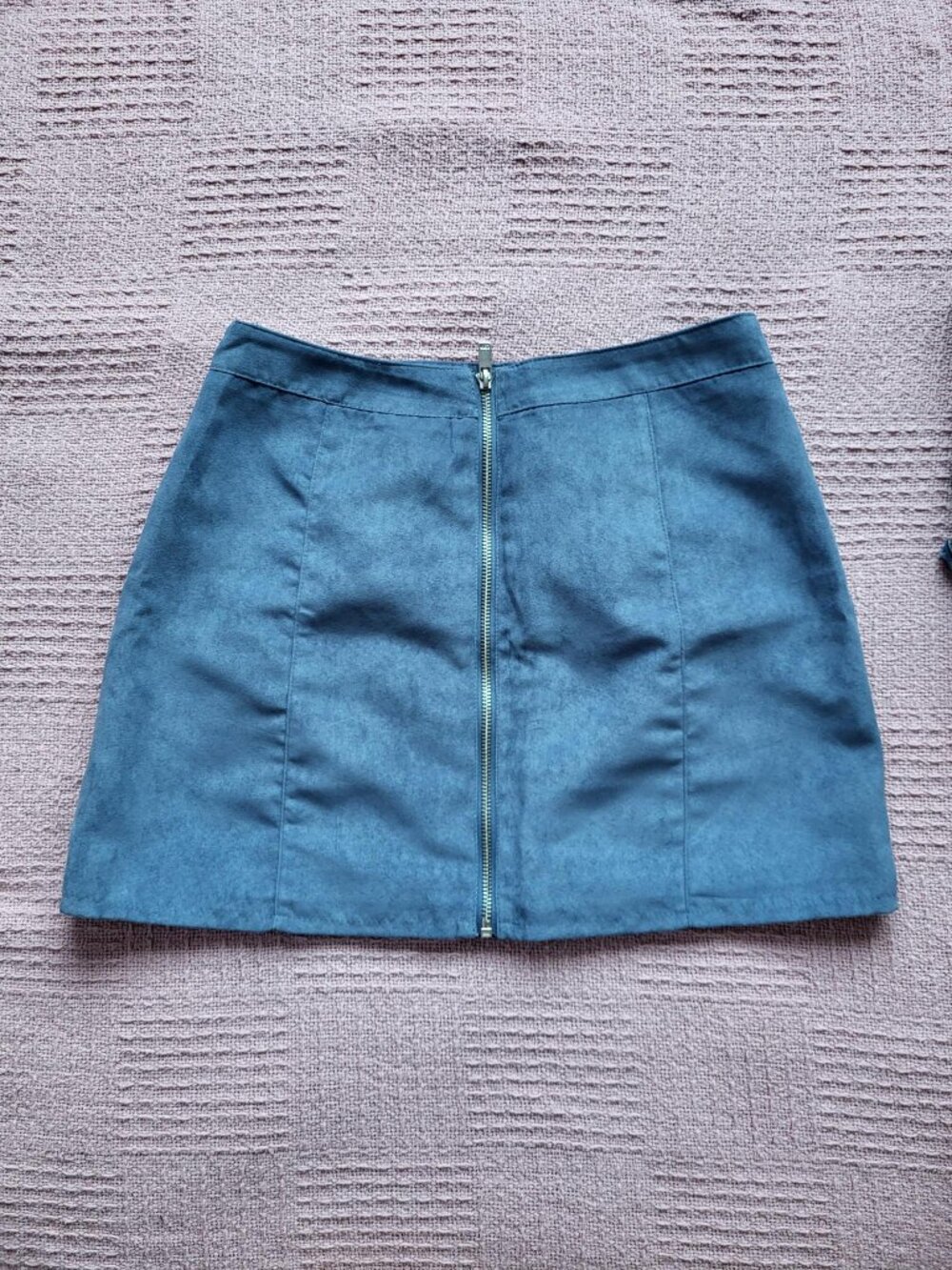 H&M Faux Suede Blue Bell-shaped Skirt with Front Zipper